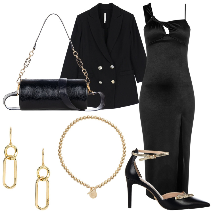 Outfit donna - Style up now. Stile Chic per Serata fuori. Abbinamento con décolleté, vestiti, borse a mano, blazer, collane, orecchini.