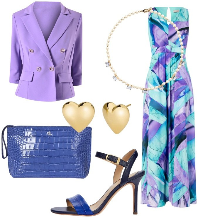 Outfit donna - Rinascimento - Saldi estivi. Stile Chic per Cerimonia. Abbinamento con orecchini, vestiti lunghi, blazer, collane, pochette, sandali in pelle.