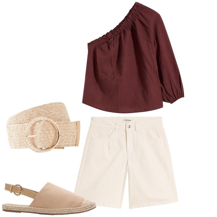 Outfit donna - Luglio. Stile Boho per Mare. Abbinamento con cinture, bermuda, bluse, espadrillas.