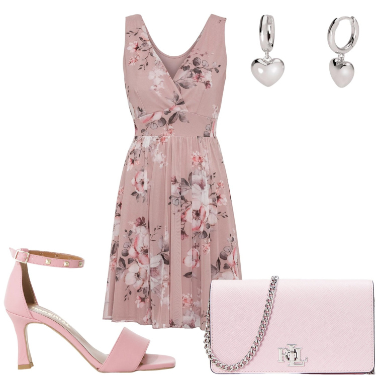 Outfit donna - Matrimonio di mattina. Stile Chic per Cerimonia. Abbinamento con vestiti corti, orecchini, sandali col tacco, borse a tracolla.