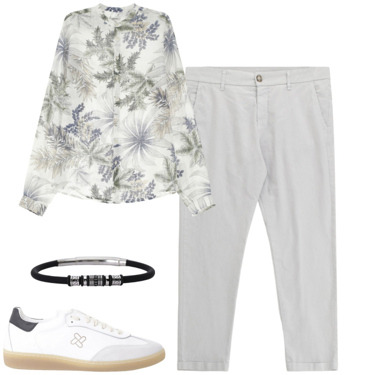 Outfit uomo - Aperitivo. Stile Trendy per Serata speciale. Abbinamento con braccialetti, sneakers, camicie, pantaloni chino.