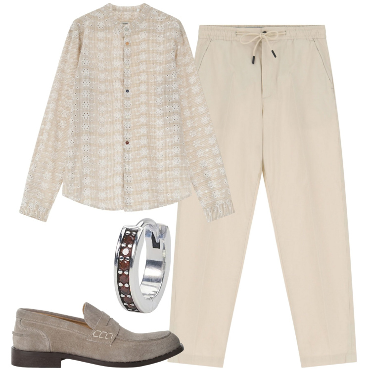 Outfit uomo - Serata. Stile Trendy per Serata speciale. Abbinamento con orecchini, pantaloni chino, camicie, scarpe stringate.