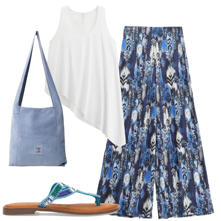 Outfit donna - City. Stile Casual chic per Tutti i giorni. Abbinamento con pantaloni, canottiere, borse a tracolla, infradito.