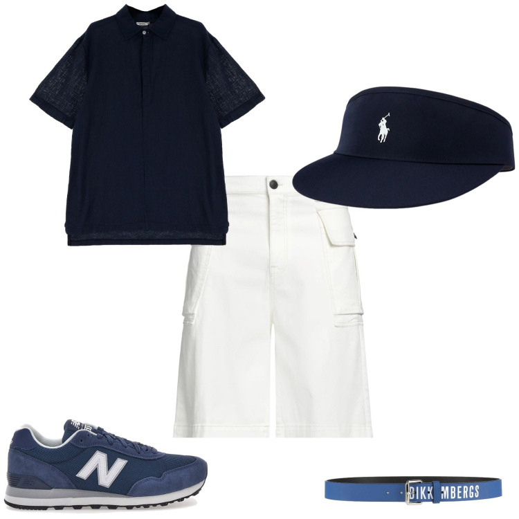 Outfit uomo - Total look #2198774. Stile Trendy per Tutti i giorni. Abbinamento con cinture, shorts, polo, cappelli con visiera, sneakers.