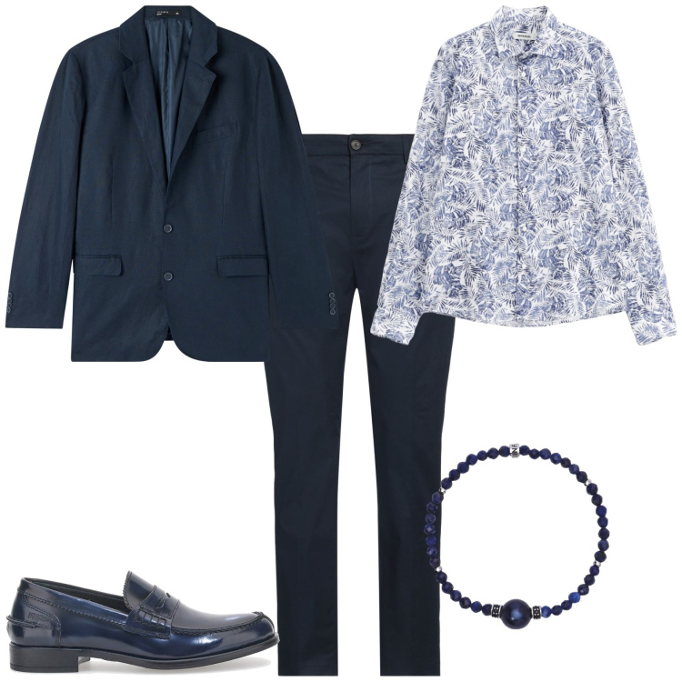 Outfit uomo - Total look #2198778. Stile Trendy per Ufficio. Abbinamento con pantaloni chino, giacche, braccialetti, camicie, scarpe stringate.