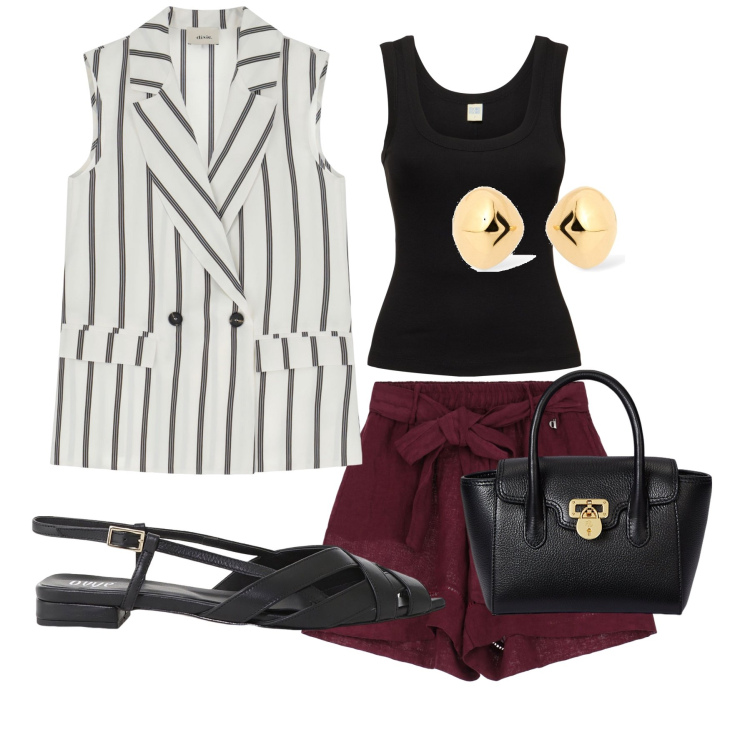 Outfit donna - S&CNY- So Pretty!. Abbinamento con sandali, gilet, shorts, borse a mano, orecchini, top.