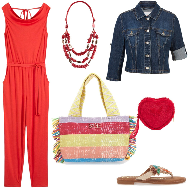 Outfit donna - La borsa colorata per l\'estate. Stile Casual chic per Tutti i giorni. Abbinamento con tute, blazer, portafogli, infradito, collane, pochette.