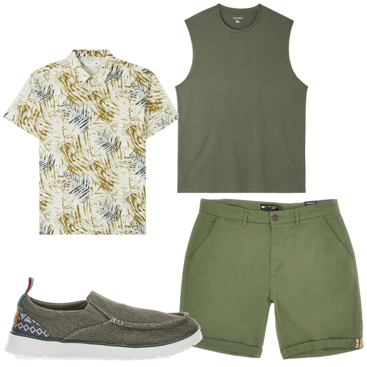 Outfit uomo - Wow. Stile Casual per Tutti i giorni. Abbinamento con t-shirt, camicie a manica corta, scarpe stringate, pantaloni cargo.