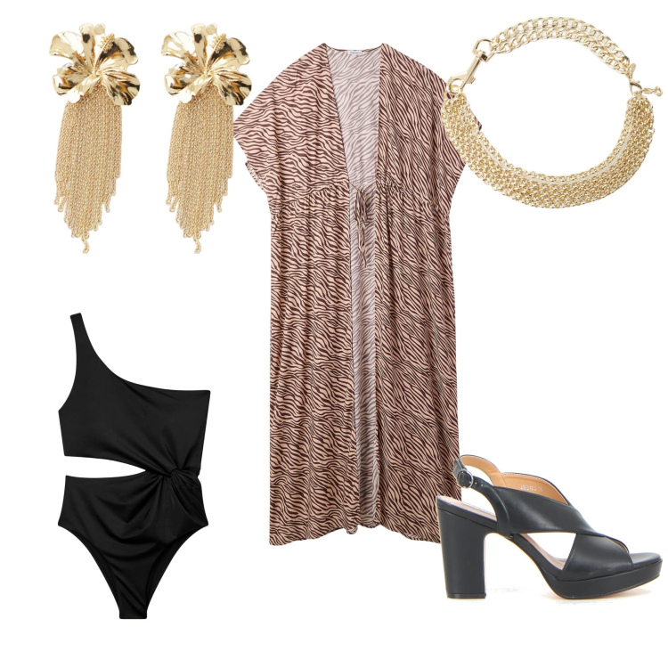 Outfit donna - Ispirazione turca. Stile Casual chic per Mare. Abbinamento con caftani, costumi interi, collane, orecchini, sandali col tacco.
