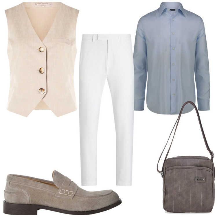 Outfit uomo - Total look #2198866. Stile Casual per Tutti i giorni. Abbinamento con gilet, scarpe stringate, pantaloni, portafogli, camicie.