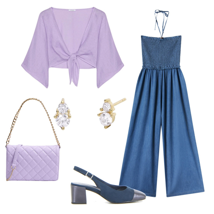 Outfit donna - Total look #2198954. Stile Chic per Ufficio. Abbinamento con tute, borse a tracolla, orecchini, bolero, décolleté.