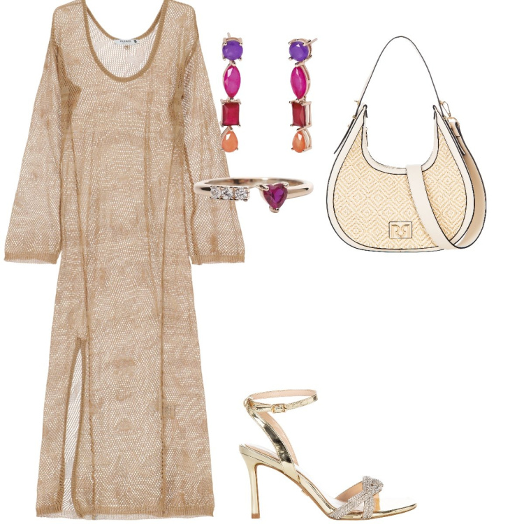 Outfit donna - Total look #2198955. Stile Casual chic per Tutti i giorni. Abbinamento con borse a mano, sandali col tacco, vestiti lunghi, anelli, orecchini.