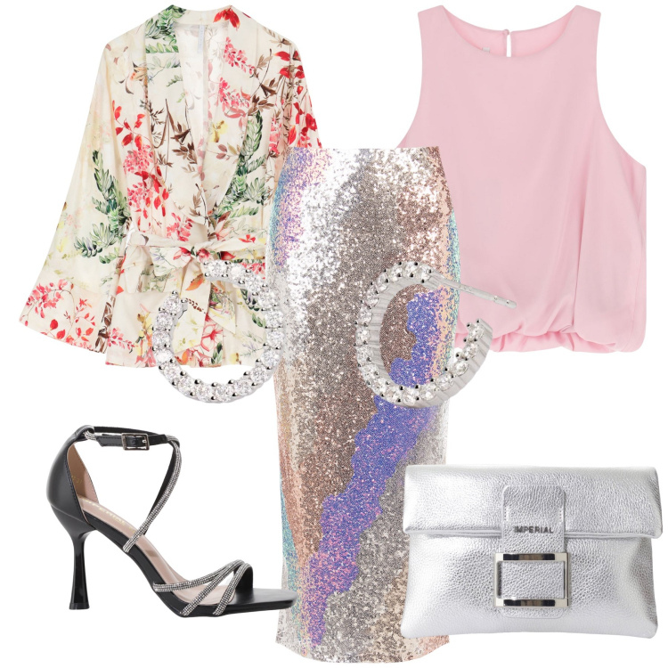 Outfit donna - Chicchissima con la gonna. Stile Chic per Cerimonia. Abbinamento con orecchini, gonne longuette, blazer, sandali col tacco, top, pochette.