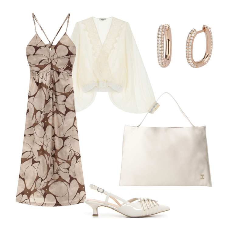 Outfit donna - Total look #2199014. Stile Casual chic per Tutti i giorni. Abbinamento con orecchini, vestiti lunghi, borse a spalla, bluse, décolleté.