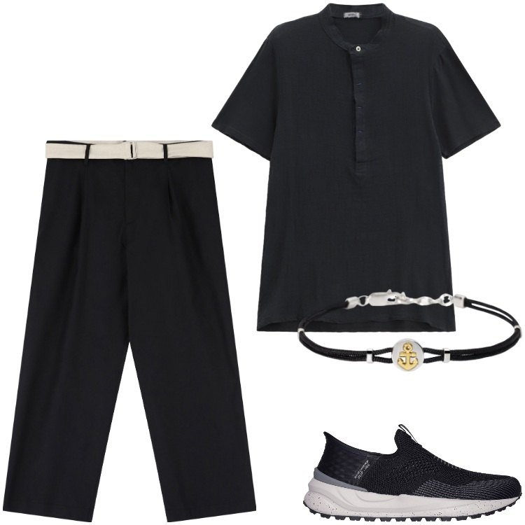 Outfit uomo - Total look #2199025. Stile Trendy per Tutti i giorni. Abbinamento con braccialetti, pantaloni, t-shirt, sneakers.