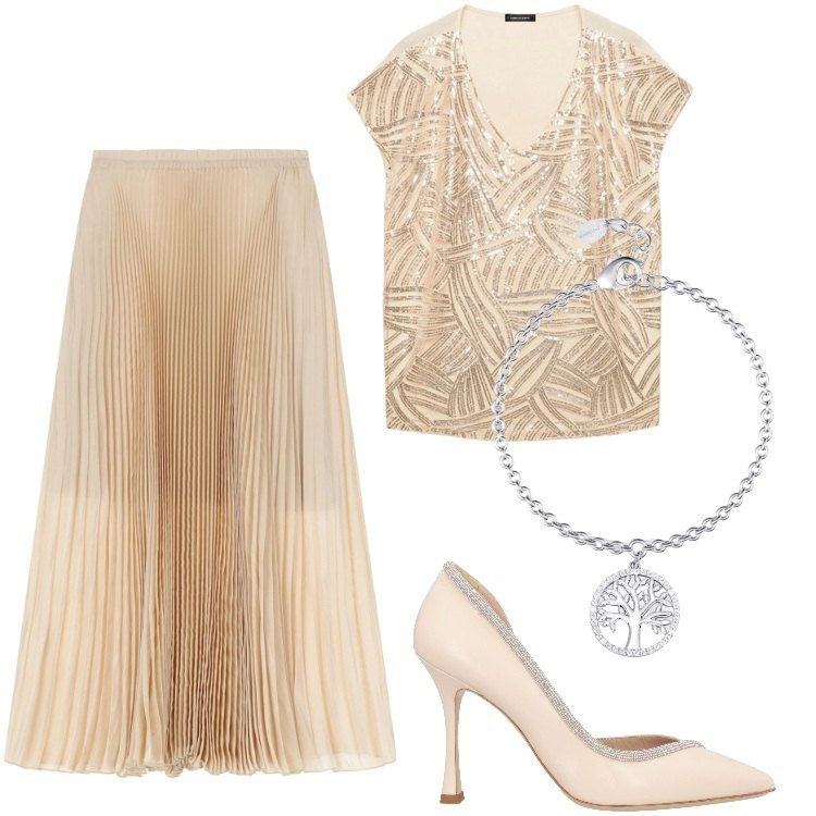 Outfit donna - Total look #2199056. Stile Glamour per Serata fuori. Abbinamento con décolleté, braccialetti con ciondoli, gonne lunghe, t-shirt.