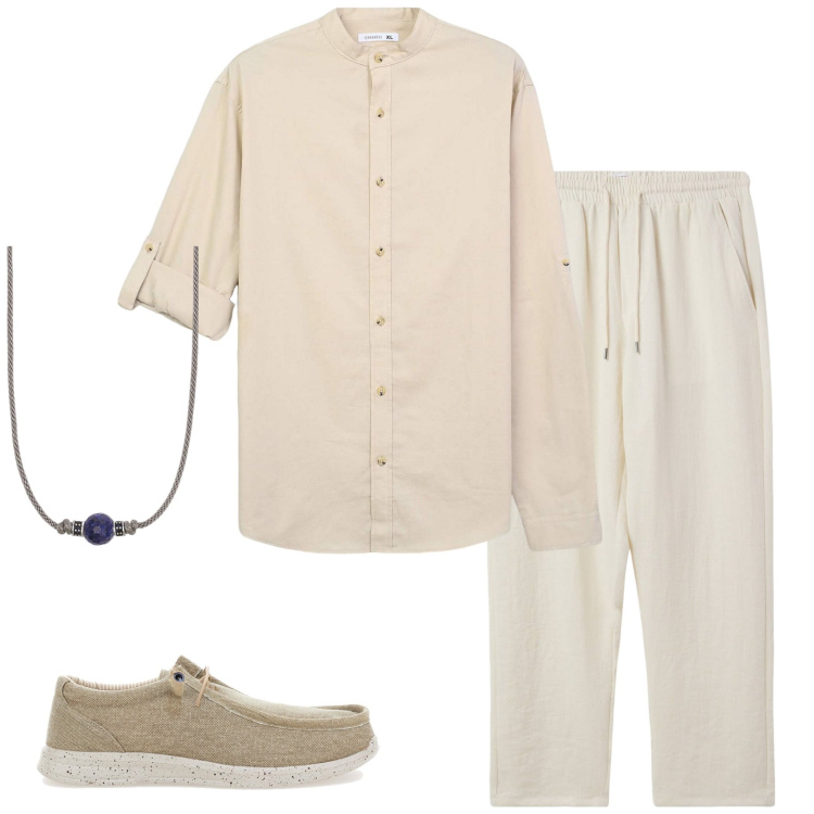 Outfit uomo - Pantaloni con colisse. Stile Casual per Serata speciale. Abbinamento con pantaloni, camicie, collane, scarpe stringate.