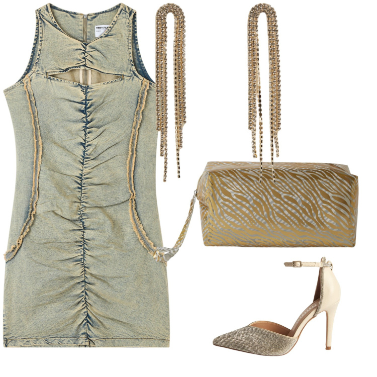 Outfit donna - Tubino e apericena. Stile Sexy per Serata fuori. Abbinamento con vestiti senza maniche, décolleté, orecchini, pochette.
