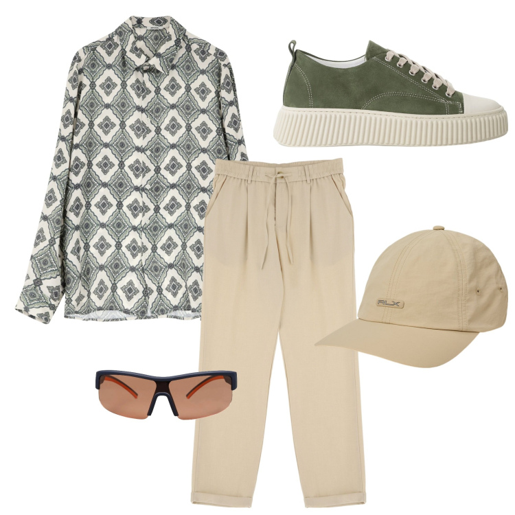Outfit uomo - Adagio. Stile Casual per Serata speciale. Abbinamento con occhiali da sole, camicie, sneakers, pantaloni, cappelli.