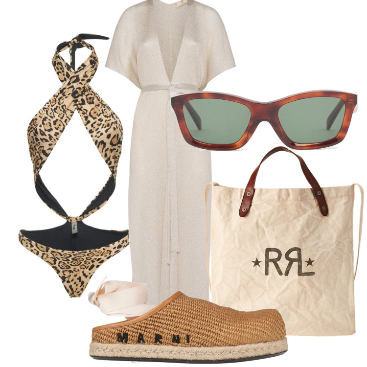 Outfit donna - La spiaggia ruggente. Stile Trendy per Mare. Abbinamento con espadrillas, borse tote, occhiali da sole, vestiti da spiaggia, costumi interi.