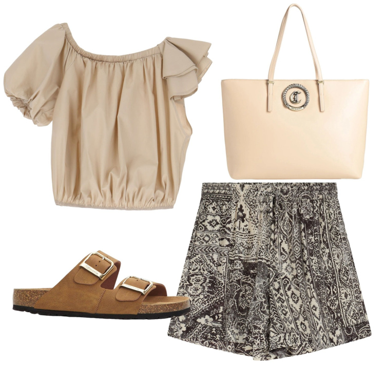 Outfit donna - Shorts. Stile Bon Ton per Tutti i giorni. Abbinamento con borse a mano, ciabatte, top, shorts.
