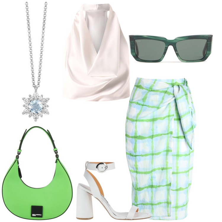 Outfit donna - La gonna pareo. Stile Chic per Tutti i giorni. Abbinamento con gonne longuette, borse a mano, sandali in pelle, collane, top, occhiali da sole.