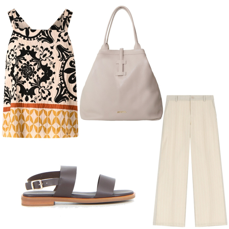 Outfit donna - Viaggio in Turchia. Stile Etnico per Tutti i giorni. Abbinamento con top, pantaloni, borse tote, sandali.