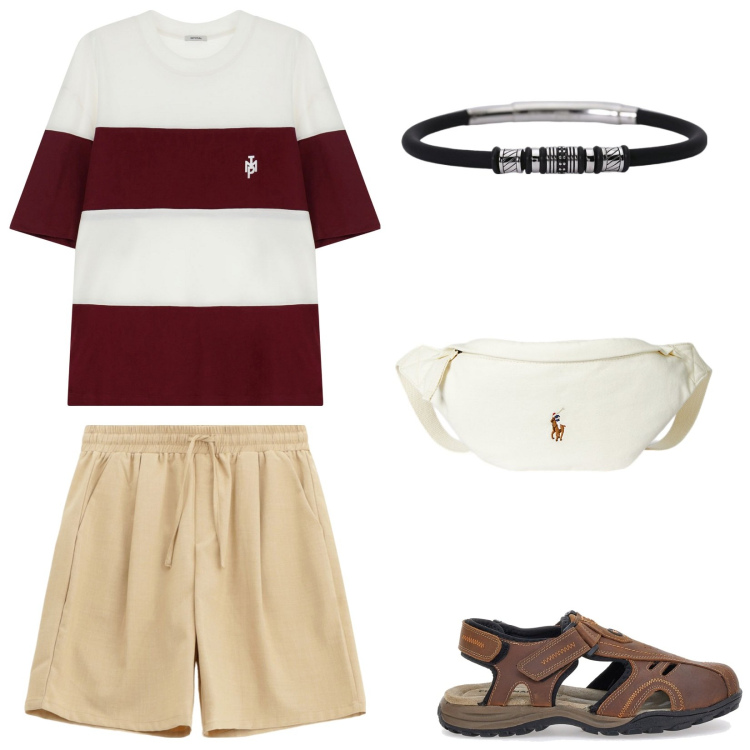 Outfit uomo - Comodità: pantaloni con coulisse. Stile Casual per Tutti i giorni. Abbinamento con braccialetti, t-shirt, bermuda, borse sportive, sandali.