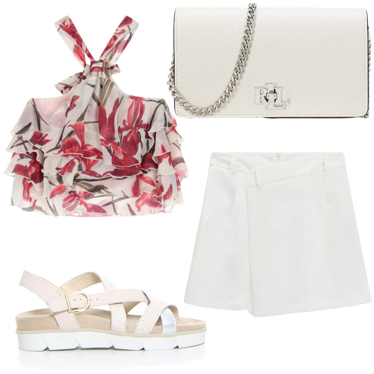 Outfit donna - Il top estroso. Stile Trendy per Tutti i giorni. Abbinamento con canottiere, minigonne, borse a tracolla, sandali.