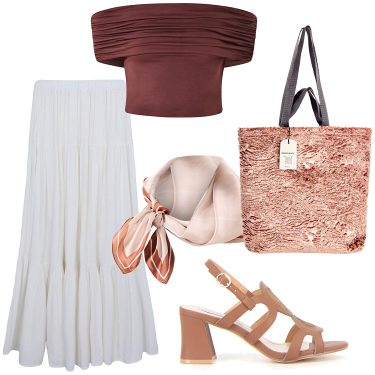 Outfit donna - Vacanze in Turchia. Stile Bon Ton per Tutti i giorni. Abbinamento con gonne lunghe, borse tote, top, foulard, sandali col tacco.