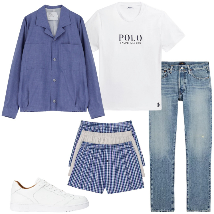 Outfit uomo - Super coordinato. Stile Casual per Tutti i giorni. Abbinamento con boxer, cappotti, t-shirt, sneakers, jeans.