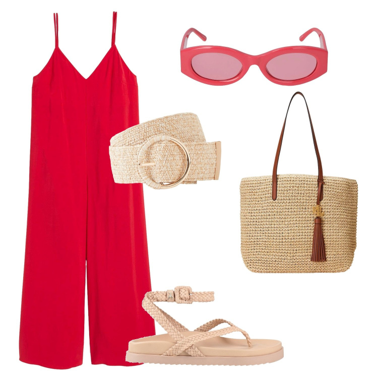 Outfit donna - Total look #2199347. Stile Casual chic per Tutti i giorni. Abbinamento con cinture, tute, infradito, borse tote, occhiali da sole.