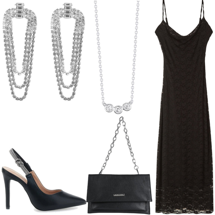Outfit donna - Total look #2199368. Stile Sexy per Serata fuori. Abbinamento con borse a mano, orecchini, vestiti senza maniche, collane, décolleté.