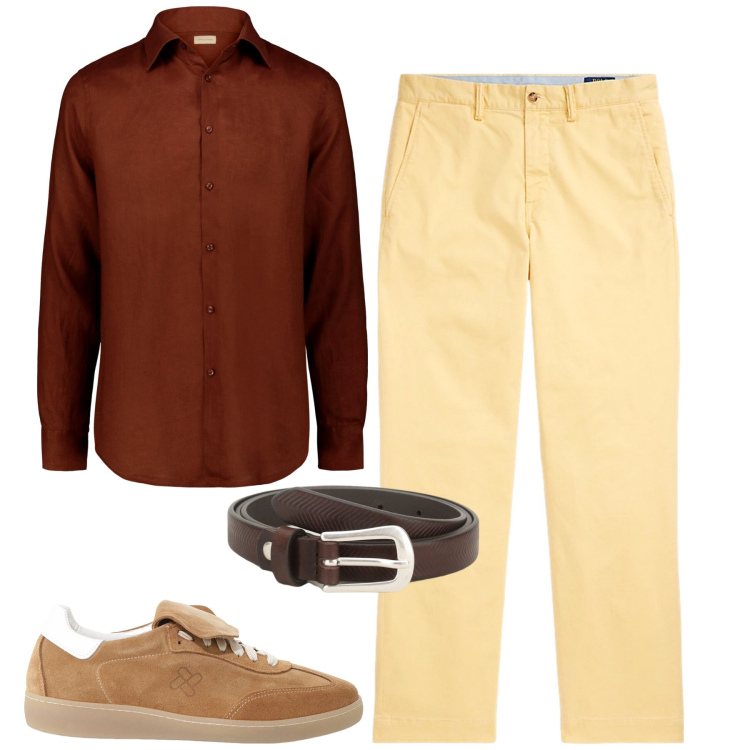 Outfit uomo - Brick and yellow. Stile Urban per Tutti i giorni. Abbinamento con sneakers, cinture, pantaloni, camicie.