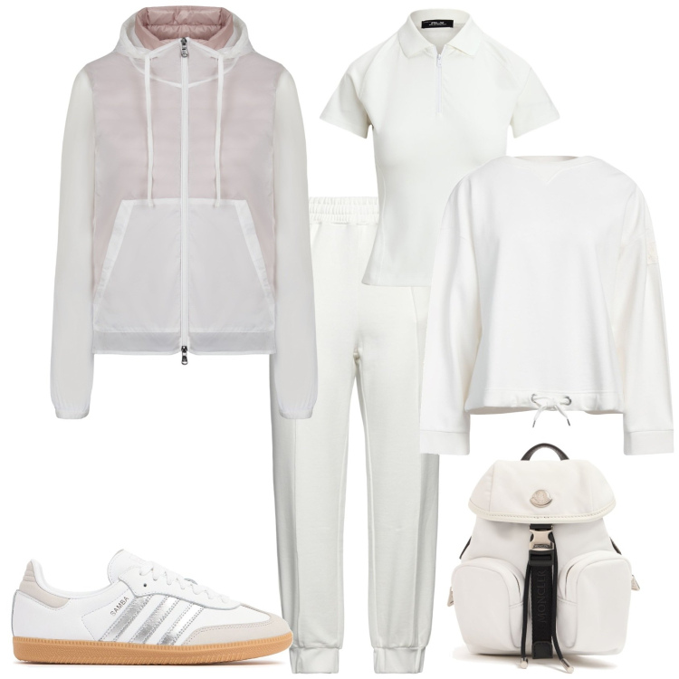 Outfit donna - Week end in montagna. Stile Sporty chic per Tutti i giorni. Abbinamento con pantaloni, felpe, polo, blazer, borse a tracolla, sneakers.