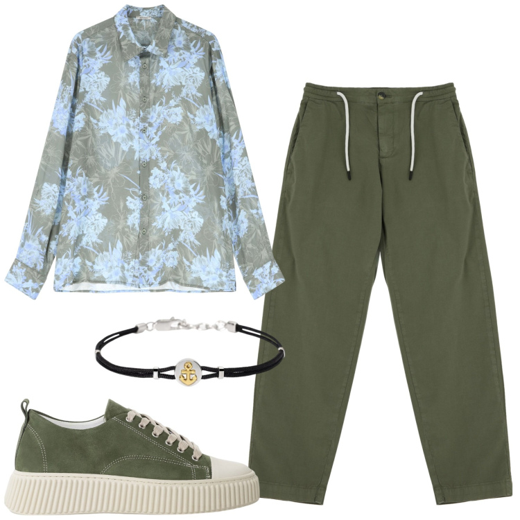 Outfit uomo - Total look #2199388. Stile Trendy per Serata speciale. Abbinamento con braccialetti, camicie, sneakers, pantaloni chino.