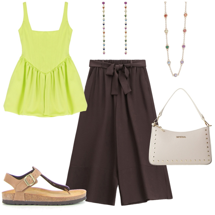 Outfit donna - Total look #2199427. Stile Etnico per Tutti i giorni. Abbinamento con collane, orecchini, vestiti corti, pantaloni, borse a spalla, ciabatte.