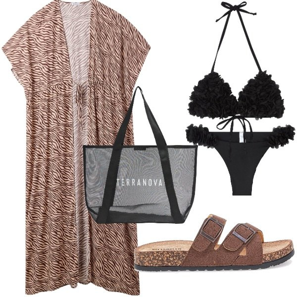 Outfit donna - Si va al mare..... Stile Basic per Mare. Abbinamento con caftani, bikini, bikini, shopping bag, ciabatte.