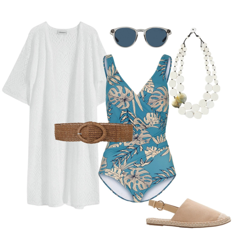 Outfit donna - Easy ma non scontato. per Mare. Abbinamento con cinture, espadrillas, vestiti da spiaggia, costumi interi, occhiali da sole, ciondoli.