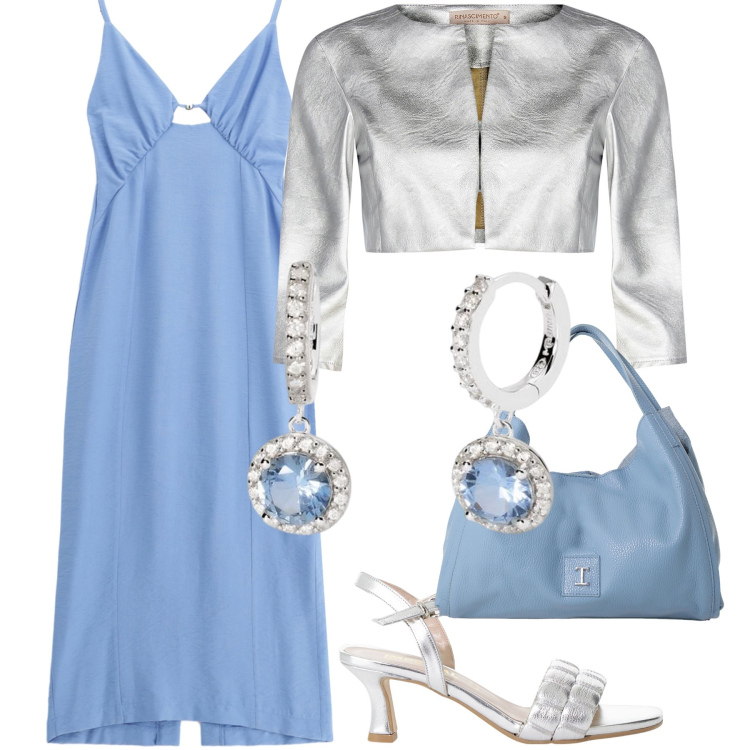 Outfit donna - Finalmente la cerimonia. Stile Romantica per Cerimonia. Abbinamento con orecchini, bolero, vestiti midi/longuette, sandali col tacco, pochette.