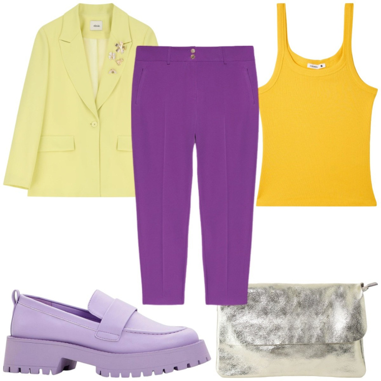 Outfit donna - Total look #2199710. Stile Trendy per Tutti i giorni. Abbinamento con mocassini, canottiere, blazer, borse a tracolla, pantaloni chino.