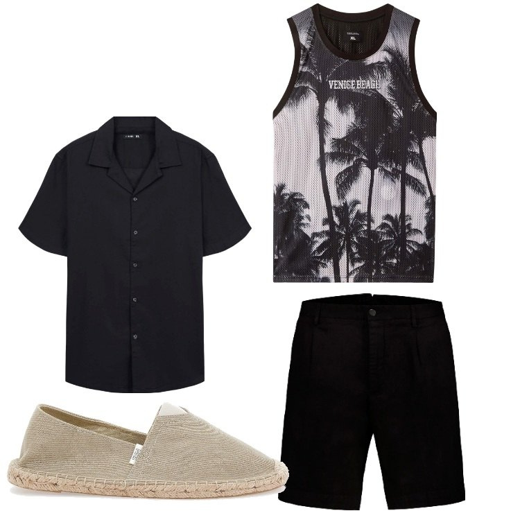 Outfit uomo - Beach boy. Stile Casual per Mare. Abbinamento con camicie a manica corta, canottiere, espadrillas, bermuda.