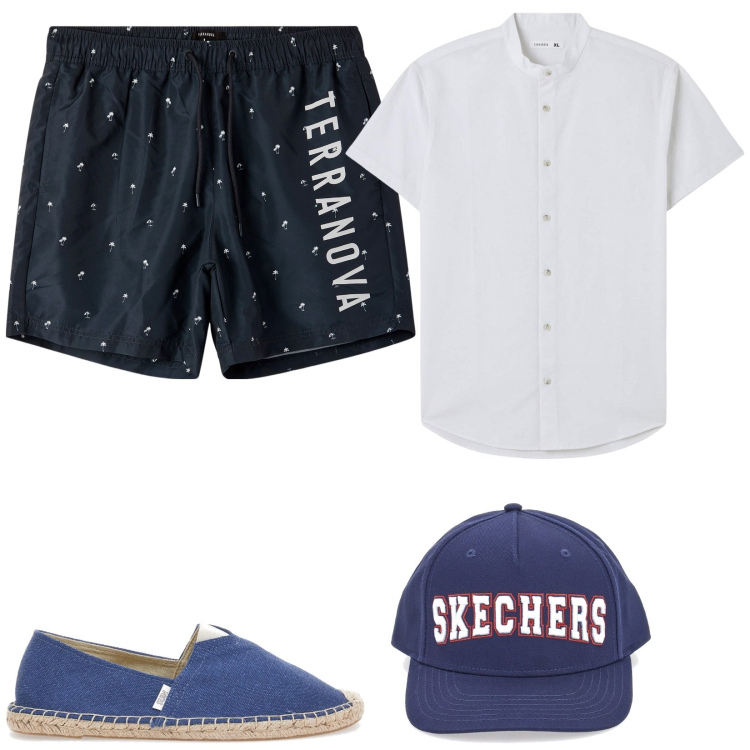 Outfit uomo - Beach to bar. Stile Trendy per Mare. Abbinamento con camicie a manica corta, costumi, cappelli, espadrillas.