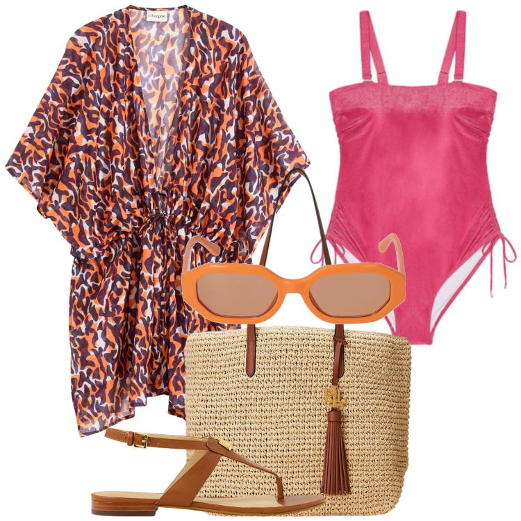 Outfit donna - Tropea. Stile Glamour per Mare. Abbinamento con vestiti da spiaggia, borse tote, sandali, costumi interi, occhiali da sole.