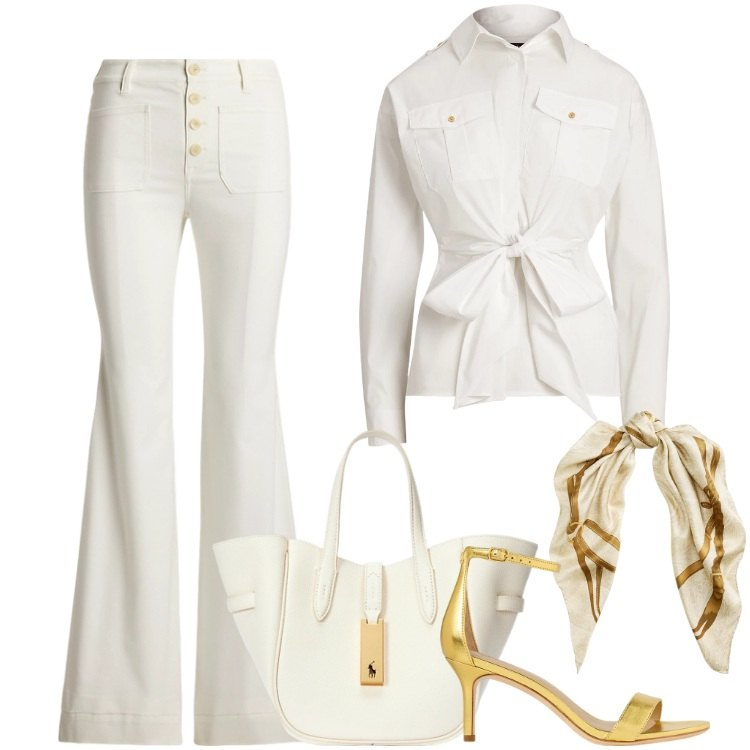 Outfit donna - Total look #2199992. Stile Boho per Serata fuori. Abbinamento con borse tote, sandali in pelle, camicie, pantaloni, foulard.