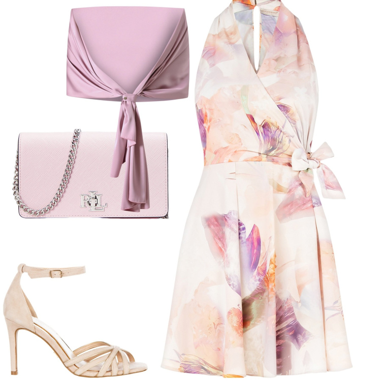 Outfit donna - A cena. Stile Chic per Serata fuori. Abbinamento con scialli, vestiti, sandali col tacco, borse a tracolla.