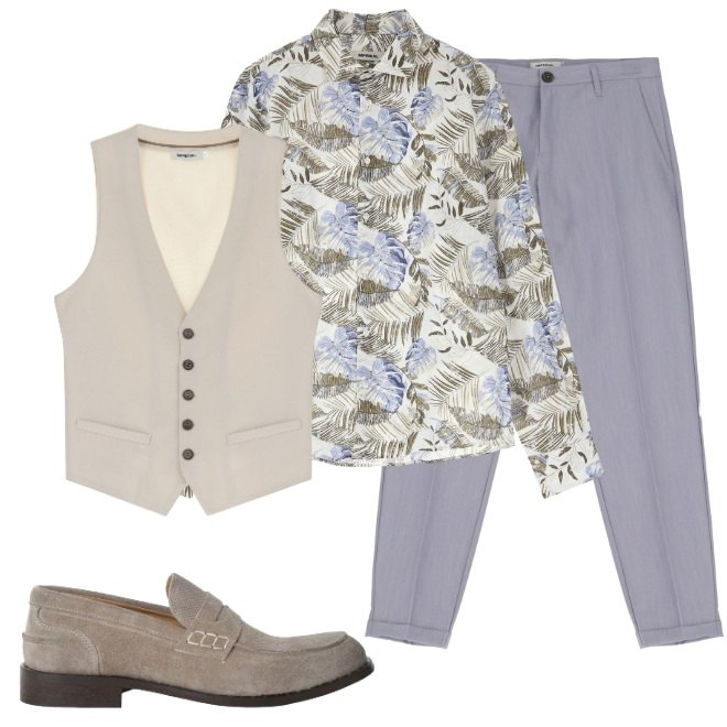 Outfit uomo - Glicine e Grigio. Stile Trendy per Tutti i giorni. Abbinamento con pantaloni, scarpe stringate, camicie, gilet.