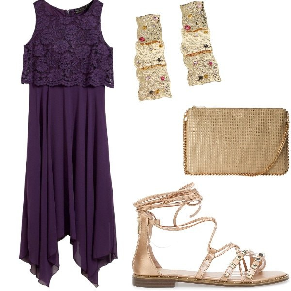 Outfit donna - A cena fuori. Stile Casual chic per Serata fuori. Abbinamento con vestiti midi/longuette, borse a tracolla, orecchini, sandali.