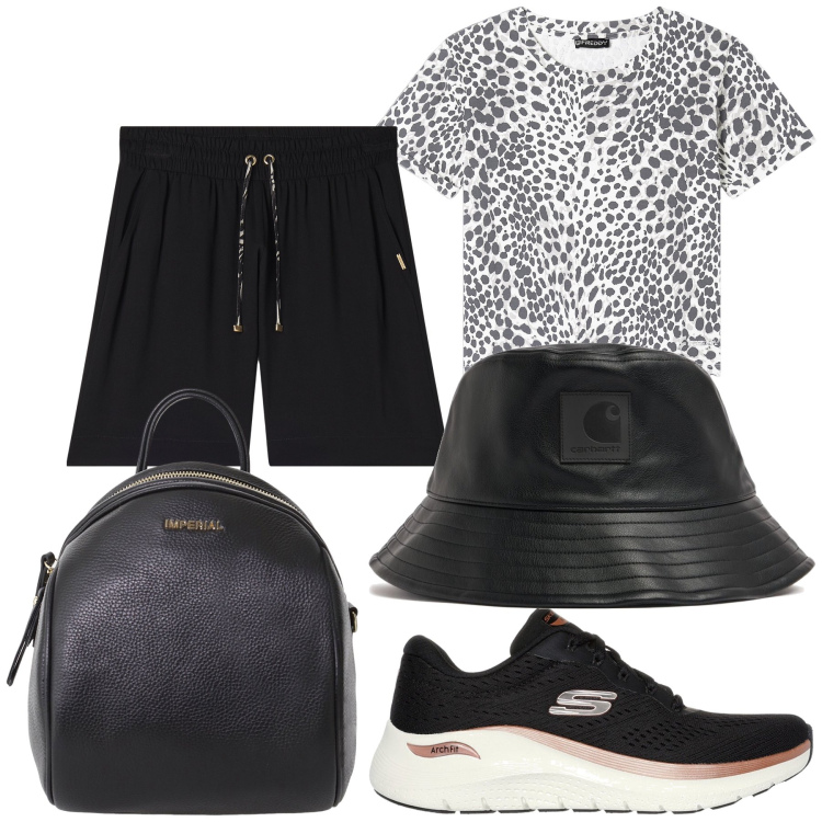 Outfit donna - Basic per il parco. Stile Basic per Tutti i giorni. Abbinamento con zaini, bermuda, t-shirt, sneakers, cappelli.