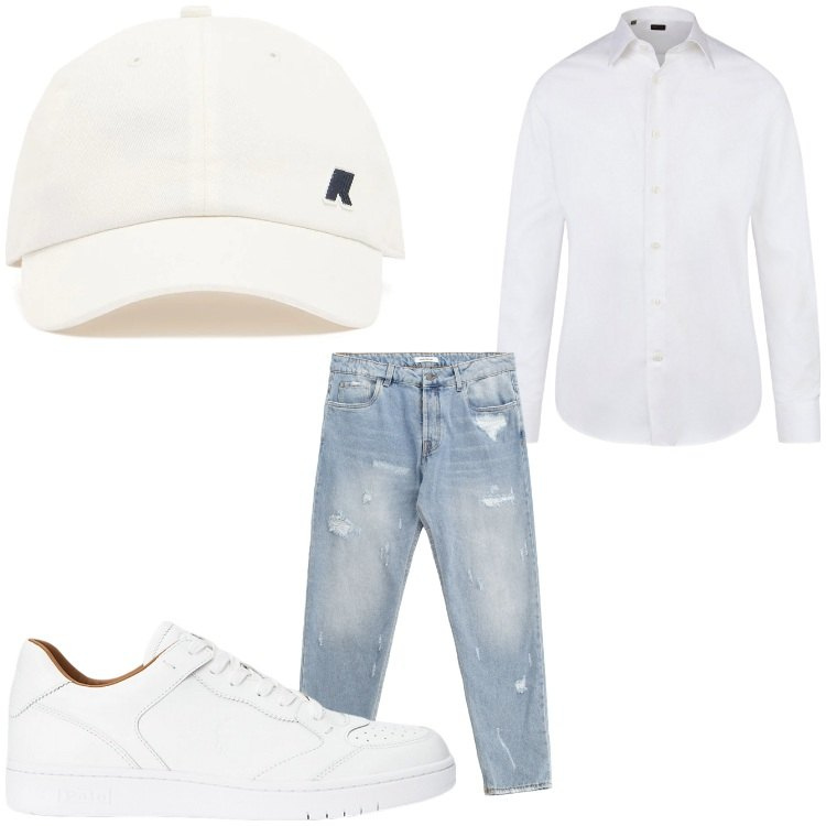 Outfit uomo - White jeans. Stile Casual per Serata speciale. Abbinamento con jeans strappati, sneakers, camicie, cappelli.
